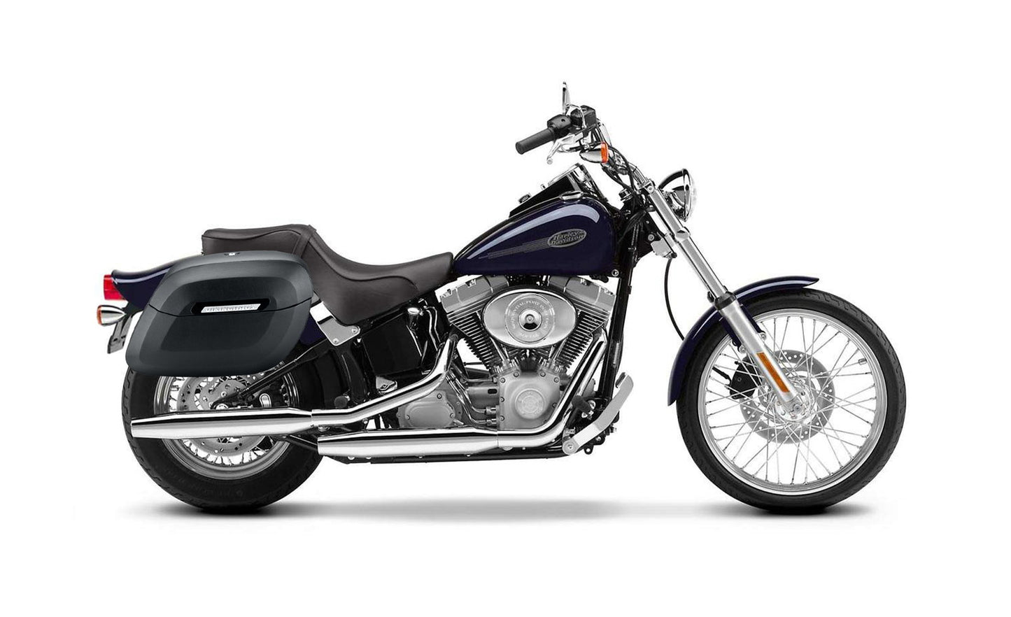 40L - Lamellar Raven Extra Large Leather Covered Motocicleta Hard Alforjas para Harley Softail Standard FXST/I