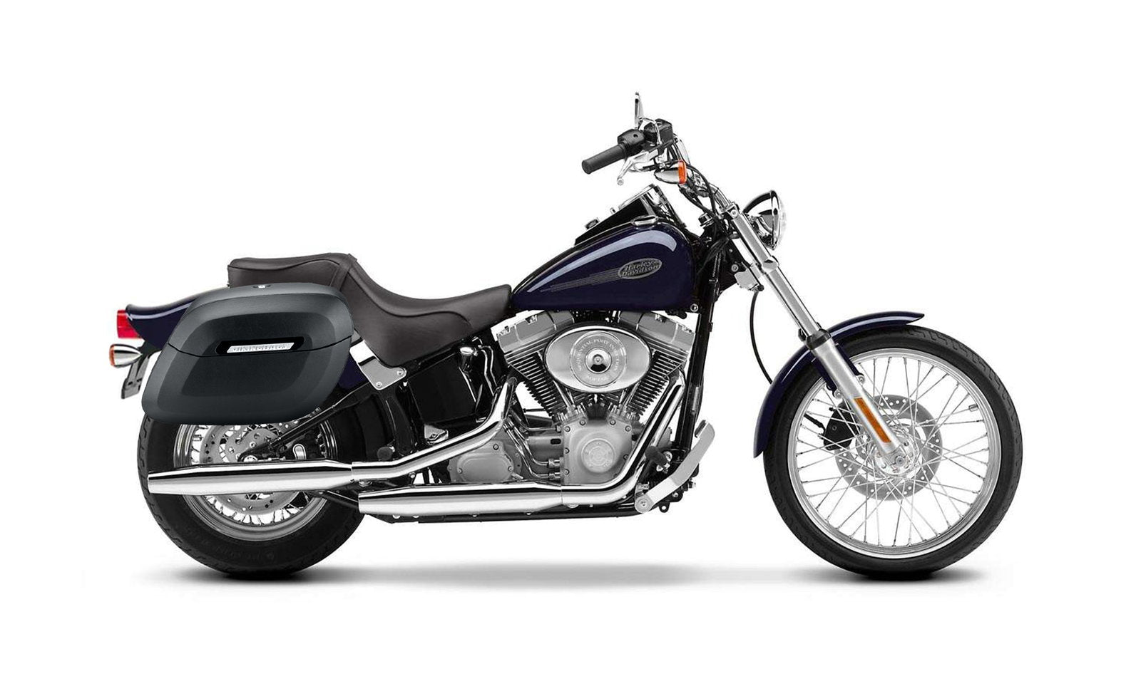40L - Lamellar Raven Extra Large Leather Covered Motocicleta Hard Alforjas para Harley Softail Standard FXST/I