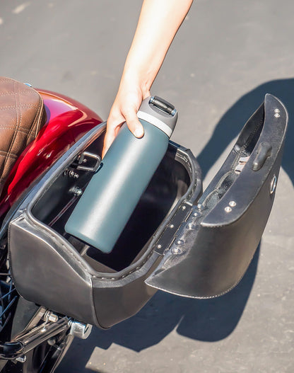 40L - Lamellar Raven XL Leather Covered Motocicleta Hard Alforjas para Harley Softail Slim FLS