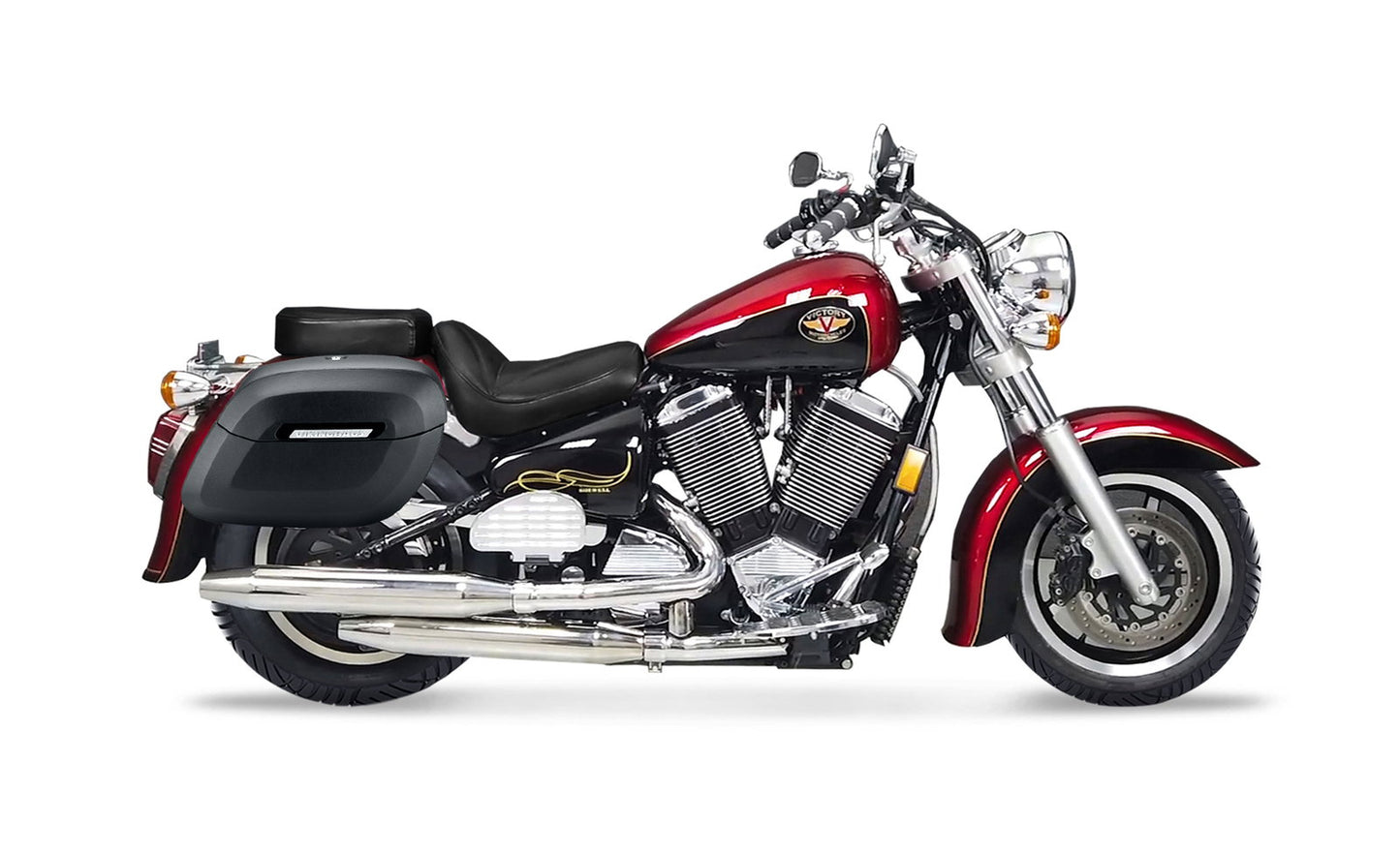 40L - Lamellar Raven Extra Large Victory V92C Leather Covered Motocicleta Hard Alforjas
