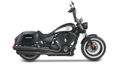 40L - Lamellar Raven Extra Large Victory High Ball Leather Covered Motocicleta Hard Alforjas