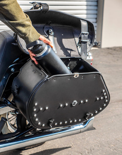 35L - Legacy Extra Large Studded Leather Motocicleta Alforjas para Harley Softail Deluxe FLSTN/I