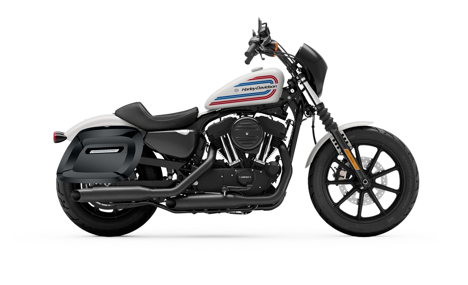 36L - Lamellar Raven Extra Large Shock Cut-out Painted Hard Alforjas para Harley Sportster 1200 Iron XL1200NS