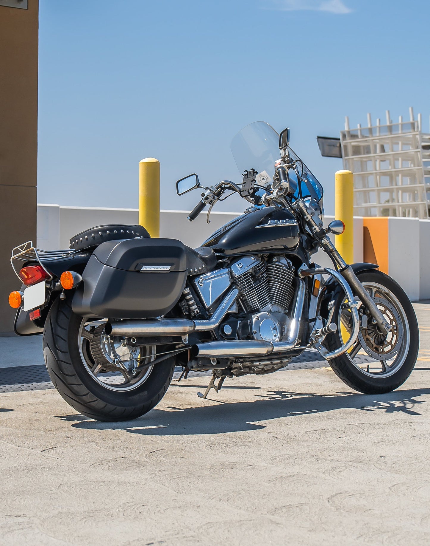 36L - Lamellar Raven Extra Large Honda Shadow 1100 Spirit Shock Cutout Matte Motocicleta Hard Alforjas