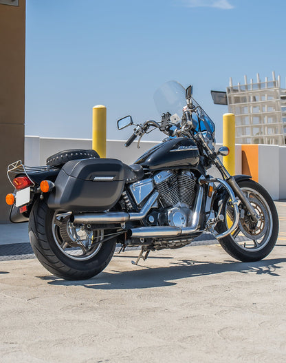 36L - Lamellar Raven Extra Large Honda Shadow 1100 Spirit Shock Cutout Matte Motocicleta Hard Alforjas