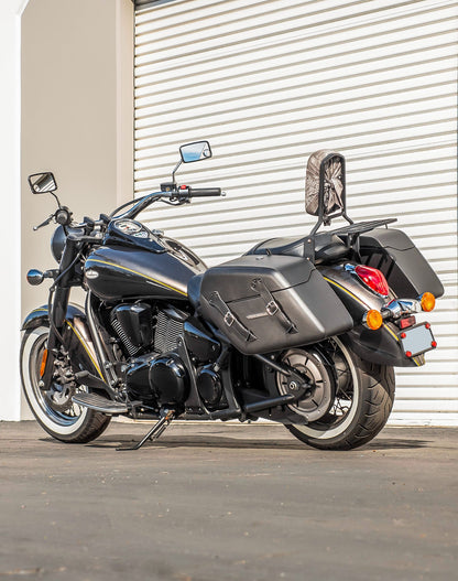 42L - Baldur Extra Large Kawasaki Vulcan 900 Classic VN900 Leather Wrapped Motocicleta Hard Alforjas
