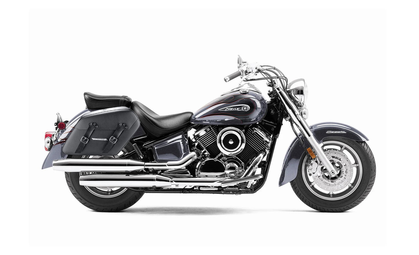 42L - Baldur Extra Large Yamaha V Star 1100 Classic XVS11A Leather Wrapped Motocicleta Hard Alforjas