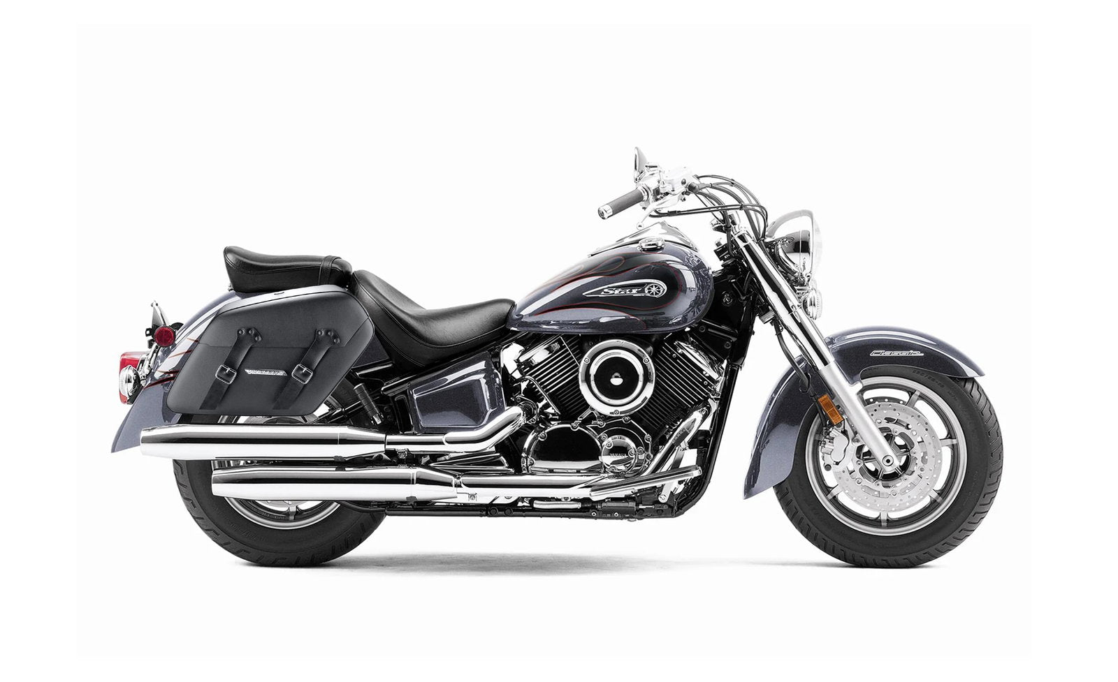 42L - Baldur Extra Large Yamaha V Star 1100 Classic XVS11A Leather Wrapped Motocicleta Hard Alforjas