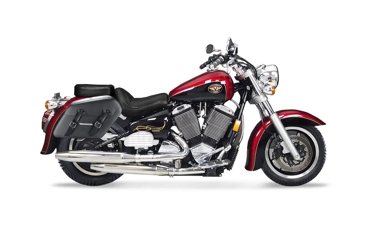 42L - Baldur Extra Large Victory V92C Leather Wrapped Motocicleta Hard Alforjas