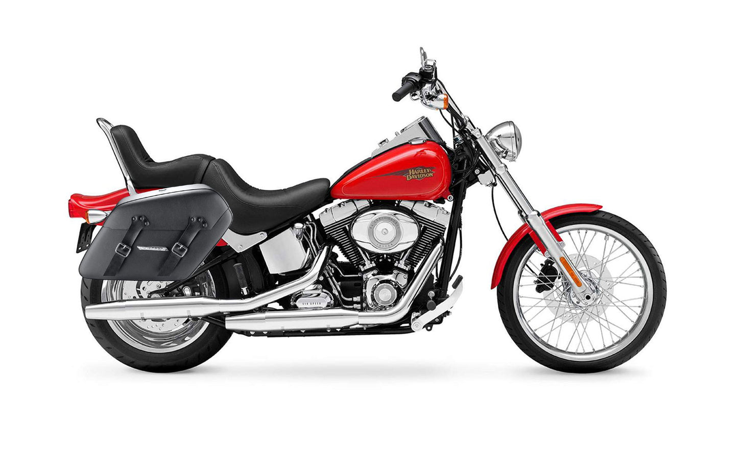 42L - Baldur Extra Large Leather Wrapped Motocicleta Hard Alforjas para Harley Softail Custom FXSTC