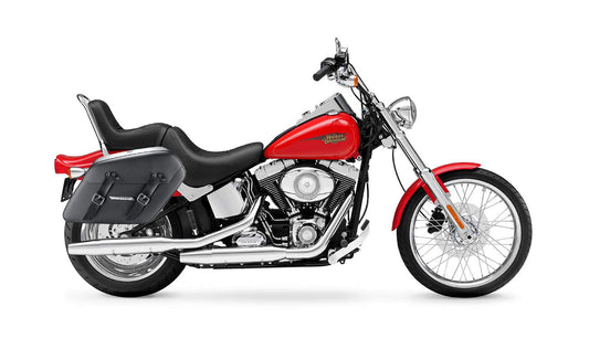 42L - Baldur Extra Large Leather Wrapped Motocicleta Hard Alforjas para Harley Softail Custom FXSTC
