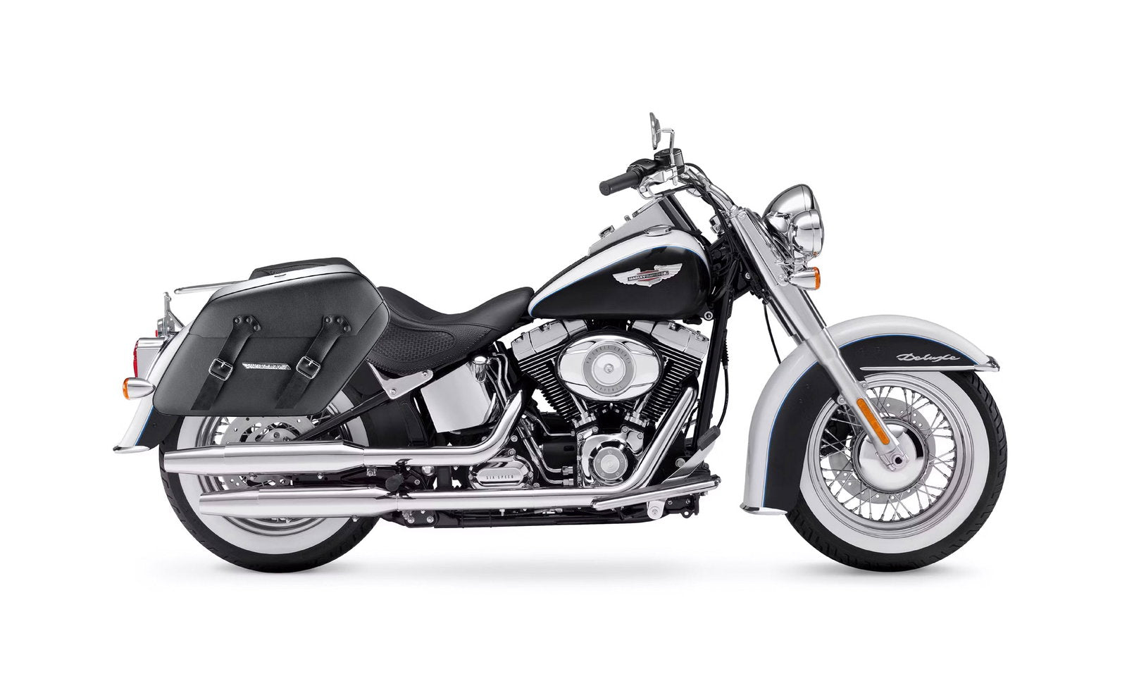 42L - Baldur Extra Large Leather Wrapped Motocicleta Hard Alforjas para Harley Softail Deluxe FLSTN/I