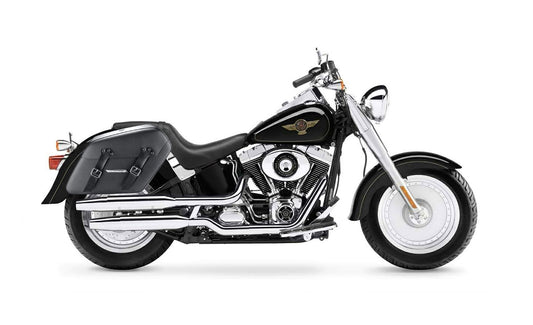 42L - Baldur Extra Large Leather Wrapped Motocicleta Hard Alforjas para Harley Softail Fatboy FLSTF/I