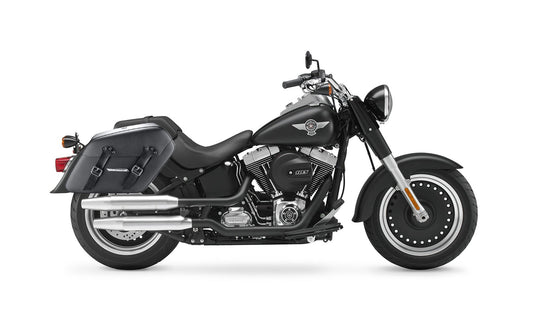 42L - Baldur Extra Large Leather Wrapped Motocicleta Hard Alforjas para Harley Softail Fat Boy Lo FLSTFB