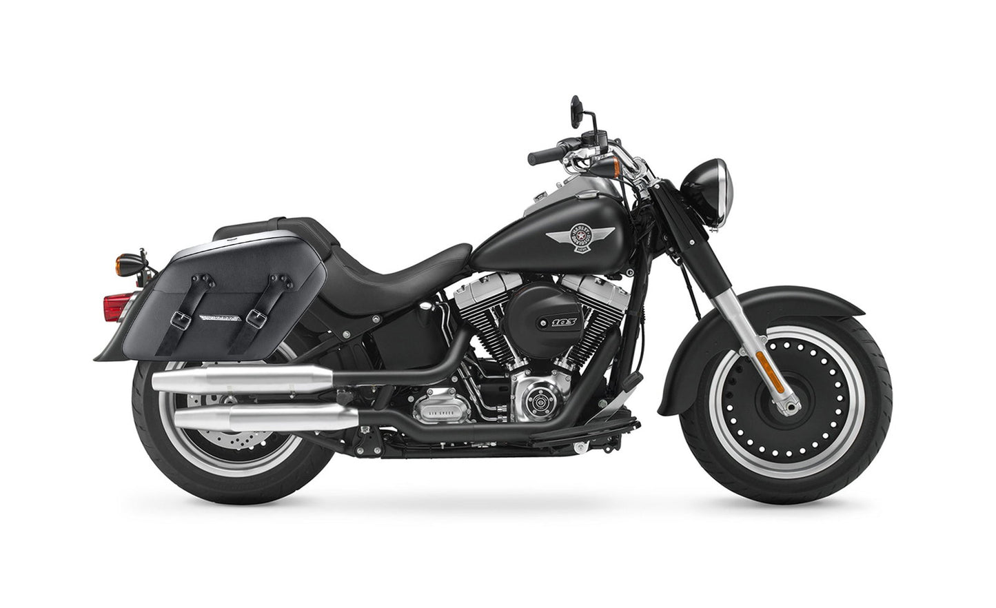 42L - Baldur Extra Large Leather Wrapped Motocicleta Hard Alforjas para Harley Softail Fat Boy Lo FLSTFB