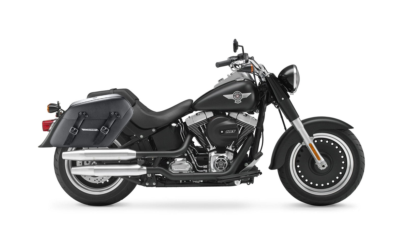42L - Baldur Extra Large Leather Wrapped Motocicleta Hard Alforjas para Harley Softail Fat Boy Lo FLSTFB