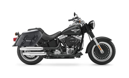 42L - Baldur Extra Large Leather Wrapped Motocicleta Hard Alforjas para Harley Softail Fat Boy Lo FLSTFB