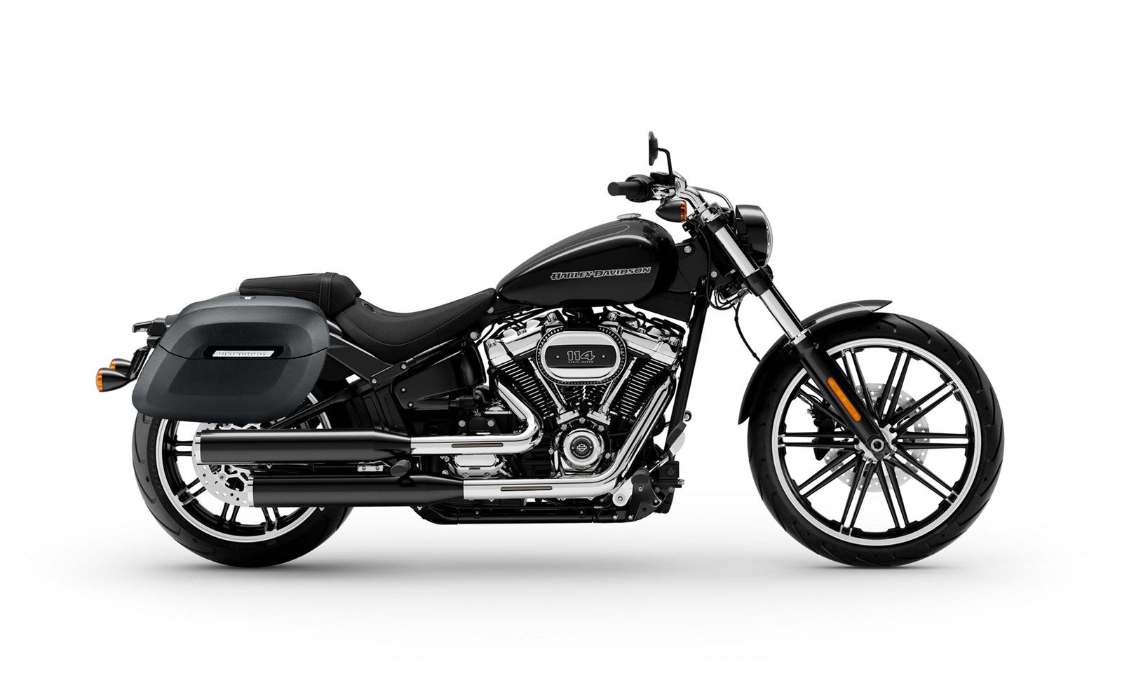 40L - Lamellar Raven Extra Large Leather Covered Motocicleta Hard Alforjas para Harley Softail Breakout FXBR/S