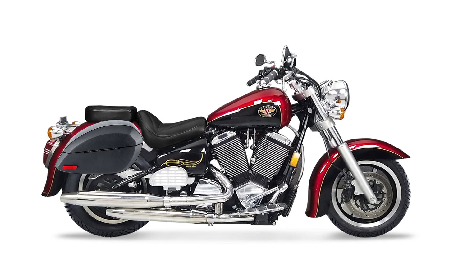 28L - Phantom Large Victory V92C Leather Wrapped Motocicleta Hard Alforjas