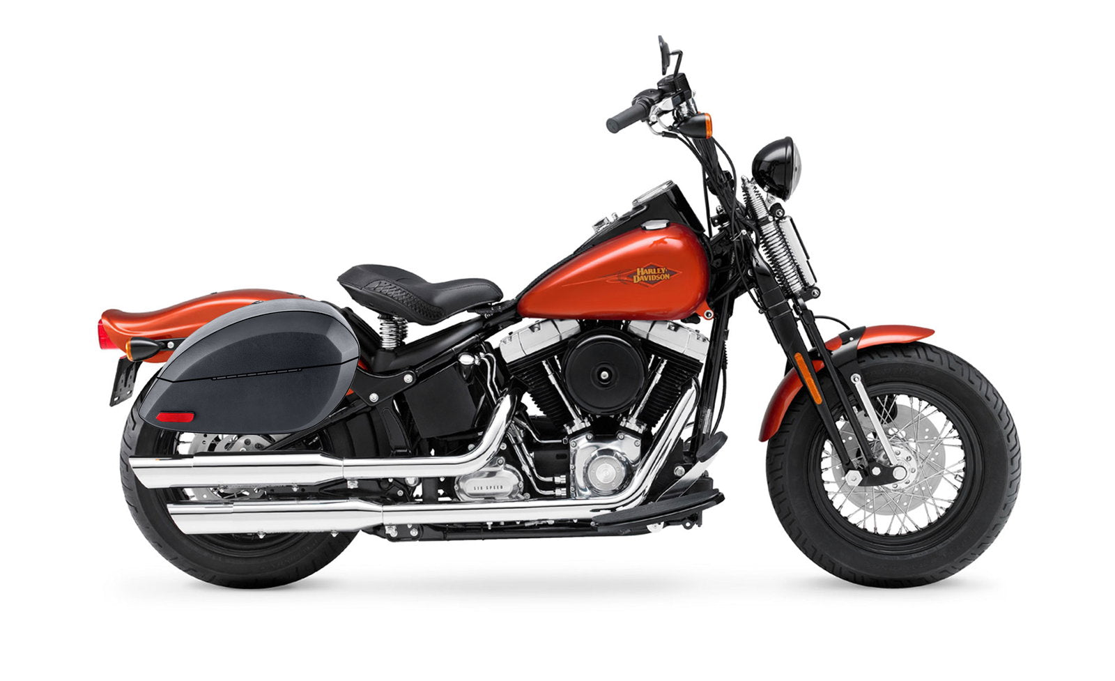 28L - Phantom Large Leather Wrapped Motocicleta Hard Alforjas para Harley Softail Cross Bones FLSTSB