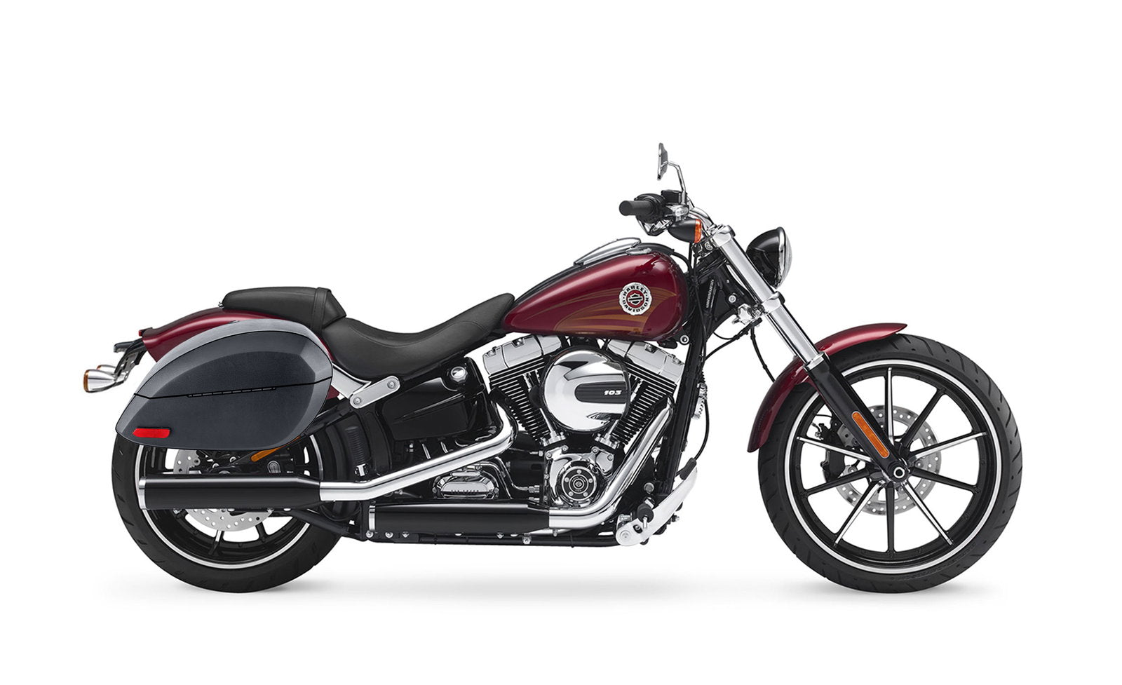 28L - Phantom Large Leather Wrapped Motocicleta Hard Alforjas para Harley Softail Breakout FXSB