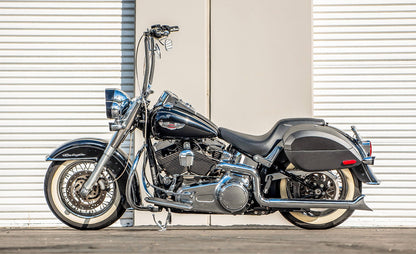 28L - Phantom Large Leather Wrapped Motocicleta Hard Alforjas para Harley Softail Deluxe FLSTN/I