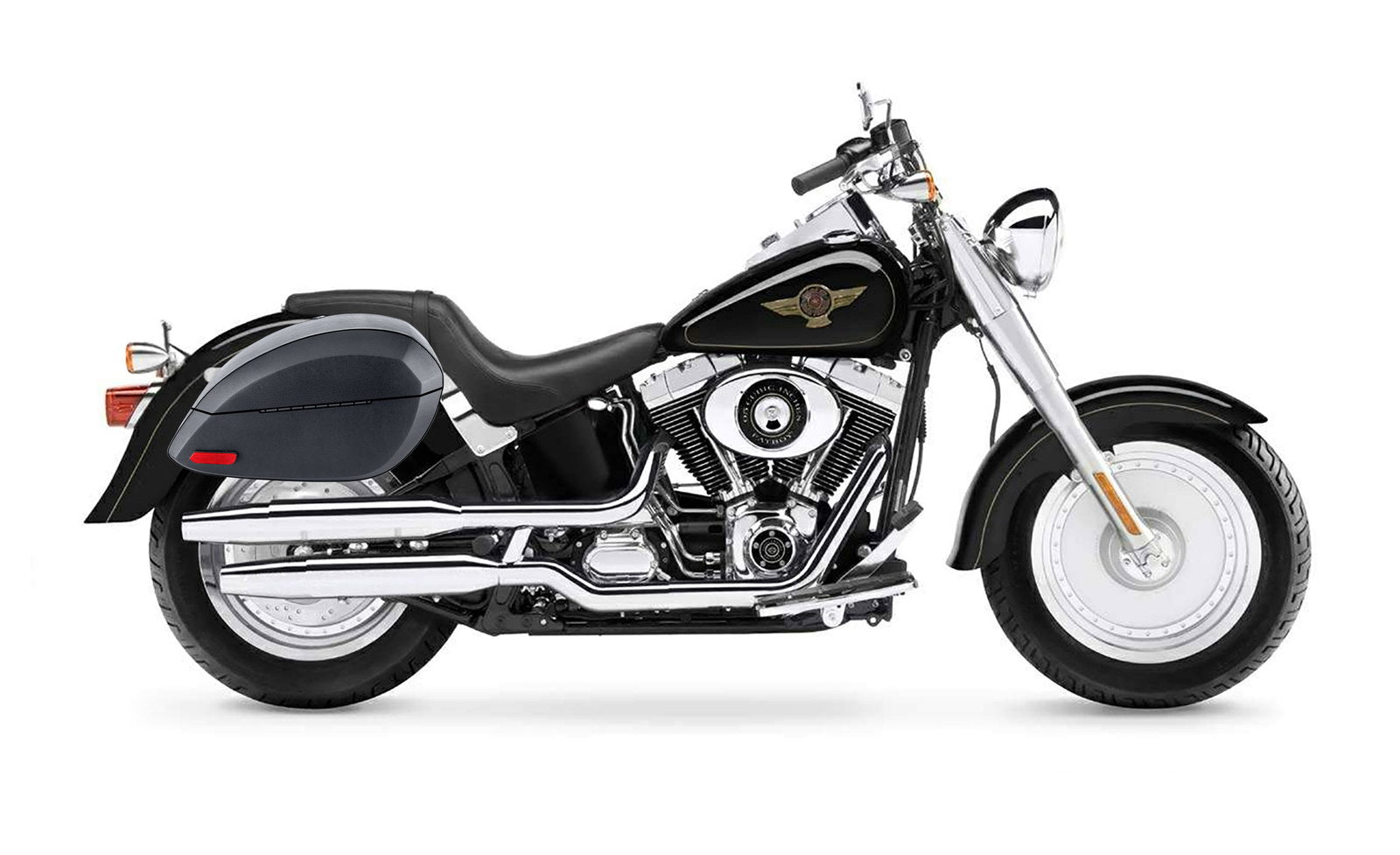 28L - Phantom Large Leather Wrapped Motocicleta Hard Alforjas para Harley Softail Fatboy FLSTF/I