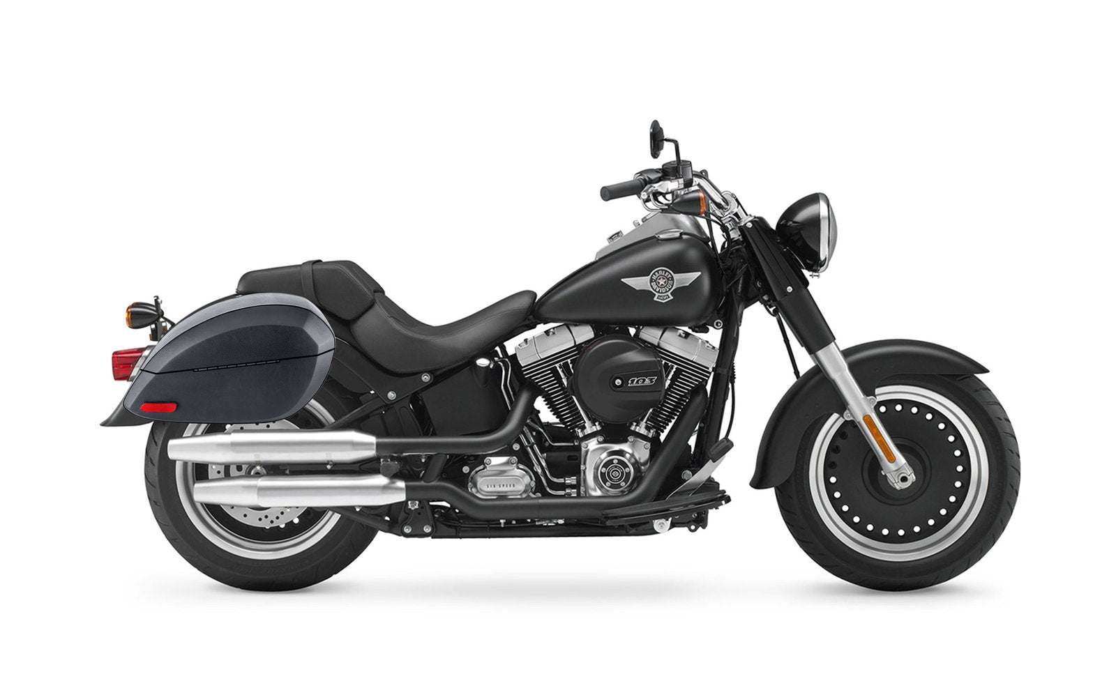 28L - Phantom Large Leather Wrapped Motocicleta Hard Alforjas para Harley Softail Fat Boy Lo FLSTFB