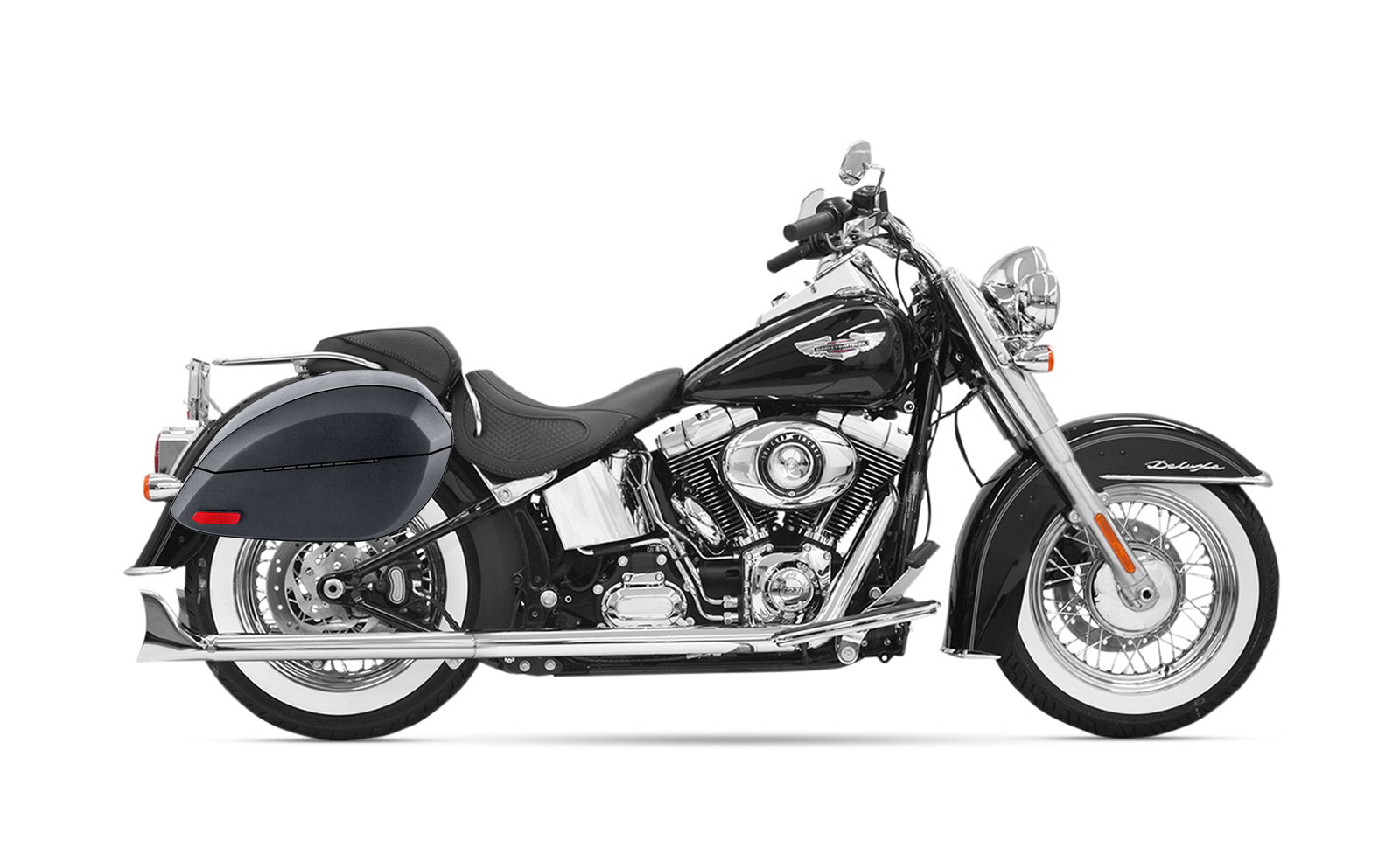 28L - Phantom Large Leather Wrapped Motocicleta Hard Alforjas para Harley Softail Heritage FLSTC/I