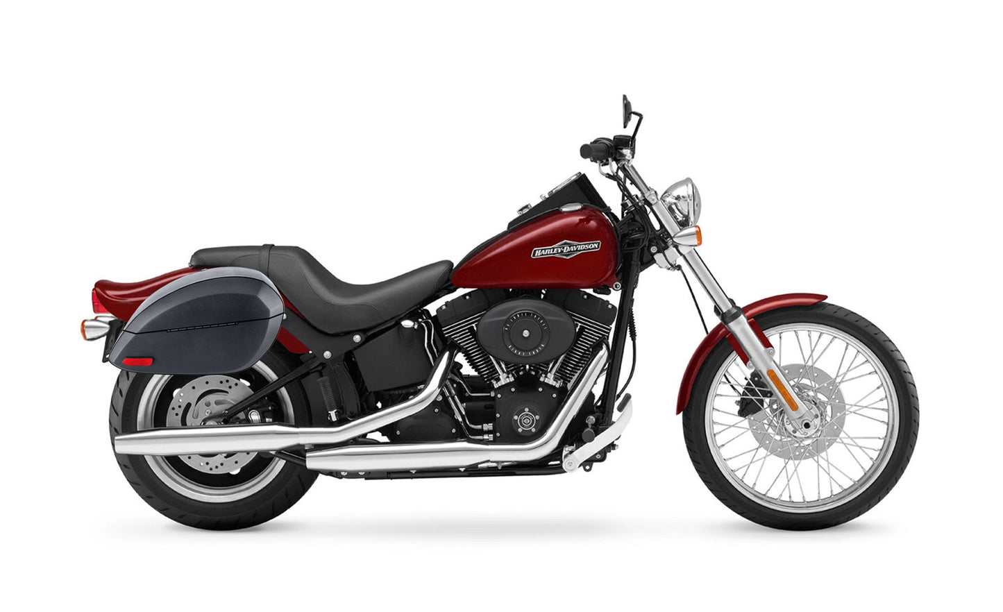 28L - Phantom Large Leather Wrapped Motocicleta Hard Alforjas para Harley Softail Night Train FXSTB/I