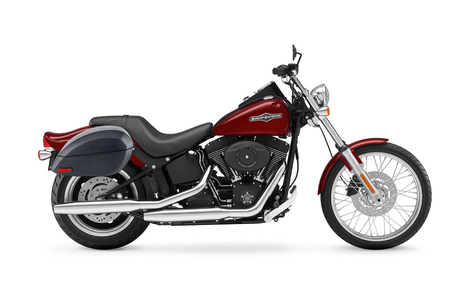 28L - Phantom Large Leather Wrapped Motocicleta Hard Alforjas para Harley Softail Night Train FXSTB/I