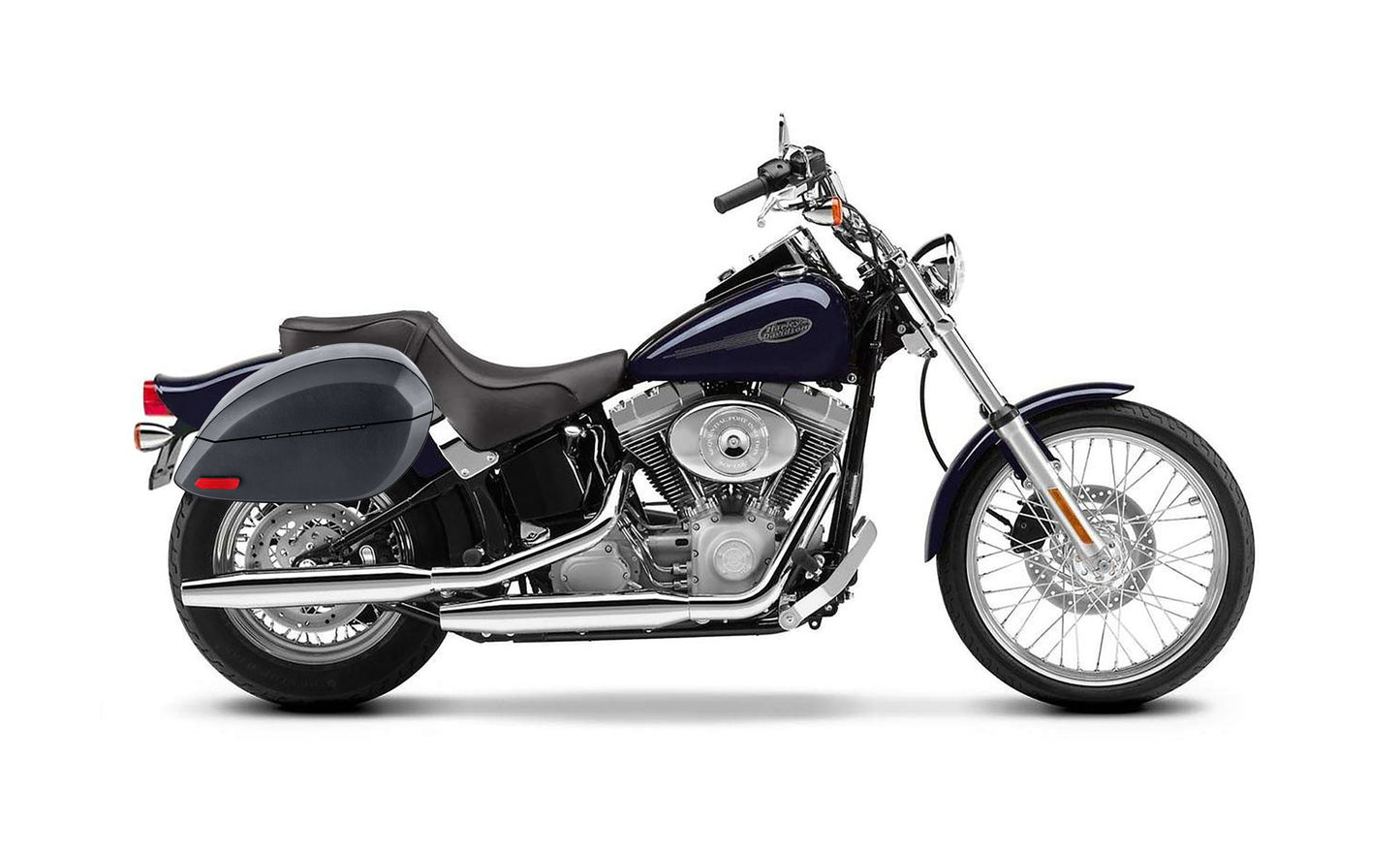 28L - Phantom Large Leather Wrapped Motocicleta Hard Alforjas para Harley Softail Standard FXST/I