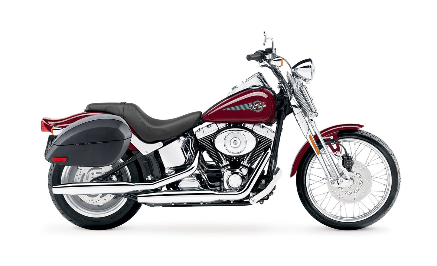 28L - Phantom Large Leather Wrapped Motocicleta Hard Alforjas para Harley Softail Springer FXSTS/I