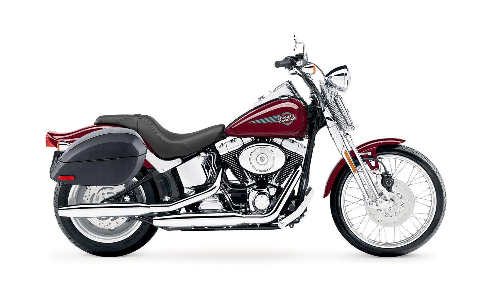 28L - Phantom Large Leather Wrapped Motocicleta Hard Alforjas para Harley Softail Springer FXSTS/I