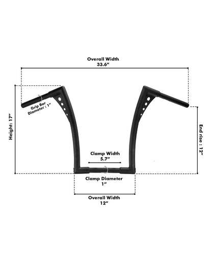 Viking Iron Born 12" Handlebar para Harley Sportster 1200 Nightster XL1200N Matte Black