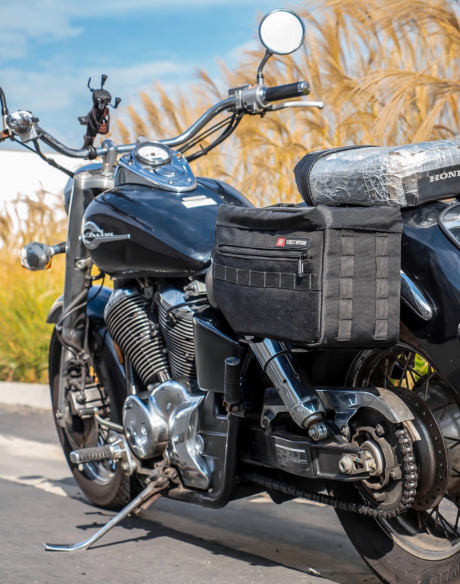 18L- Patriot Medium Honda Shadow 750 ACE Motocicleta Throw Over Alforjas