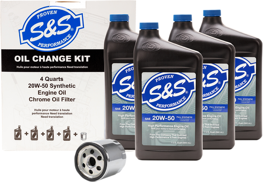 Kit cambio de aceite sintetico S&S con filtro de aceite cromo H-D TC 1999 a 2017