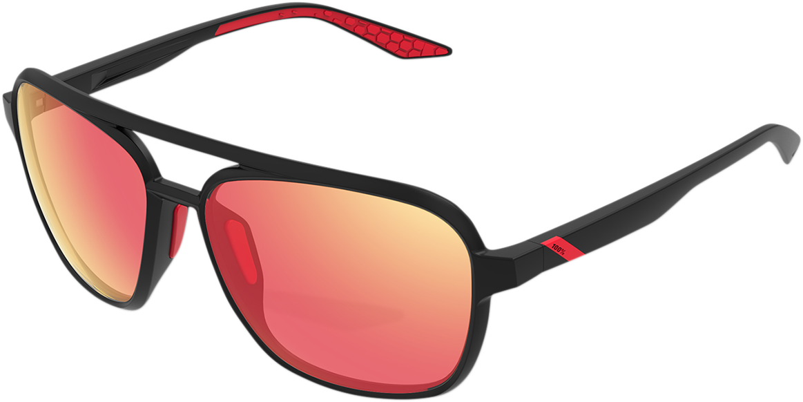 Kasia Aviator Sunglasses - Round - Black - Red Mirror