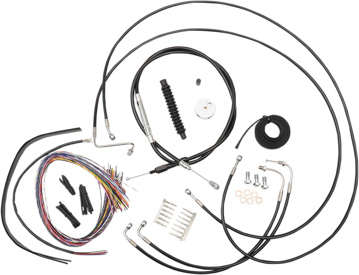 Complete Black Vinyl Braided Handlebar Cable/Brake Line Kit for 18" - 20" Ape Hanger Handlebars7743