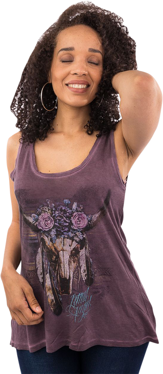Floral Western Cow Skull Tank - Purple - Small