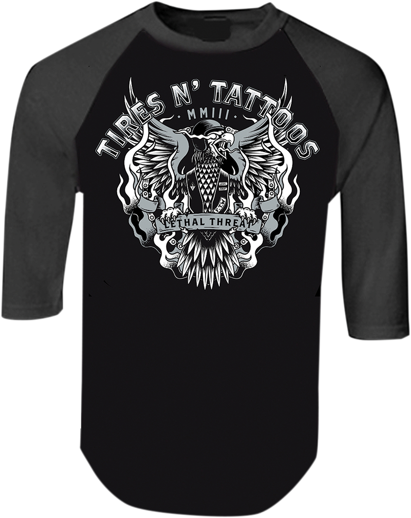 Tires N Tattoos Raglan T-Shirt - Gray/Black - Large