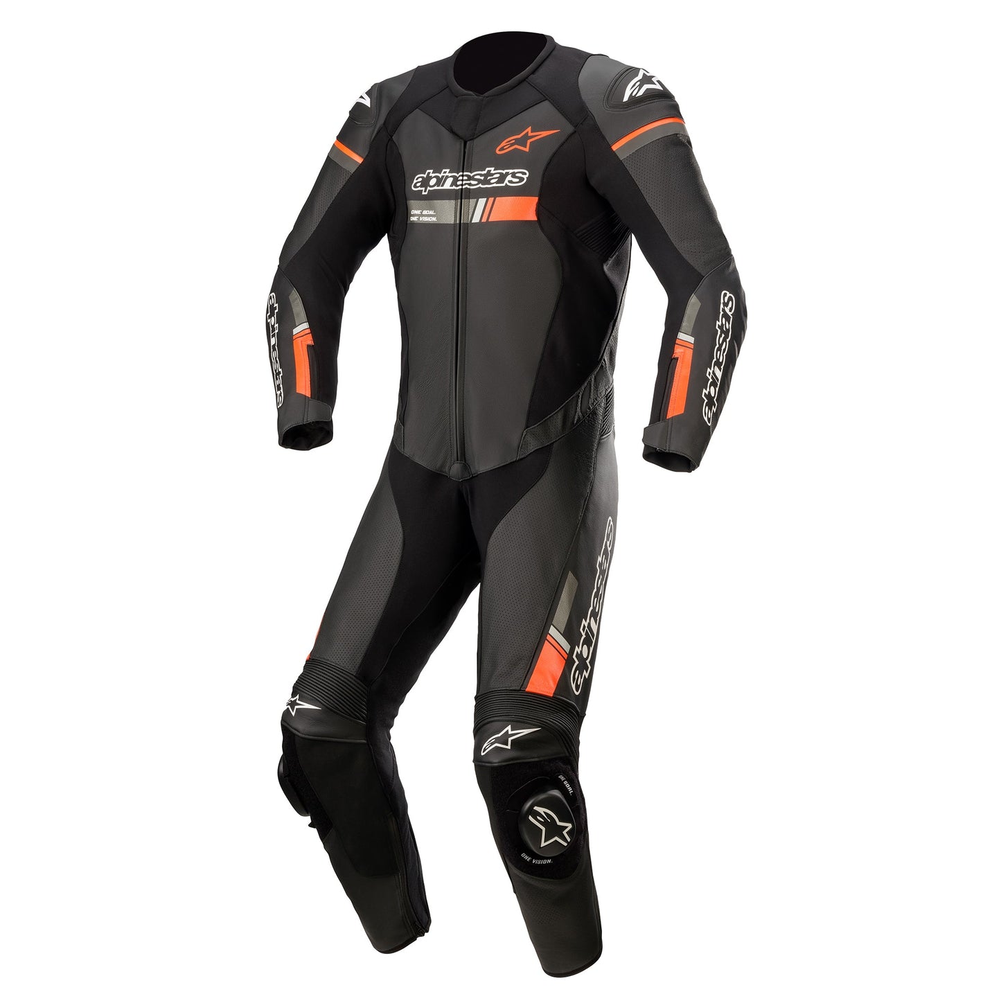 Traje de piel de una pieza Alpinestars GP Force Chaser negro/rojo fluorescente