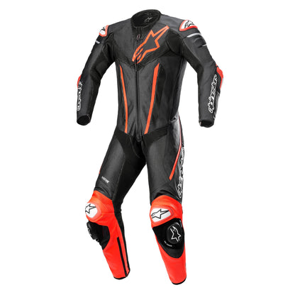 Traje de piel de una pieza Alpinestars Fusion negro/rojo fluorescente