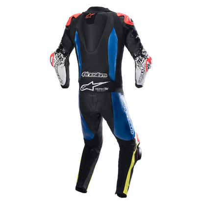 Traje de piel Alpinestars GP Tech Suit V4 negro/azul/amarillo fluo