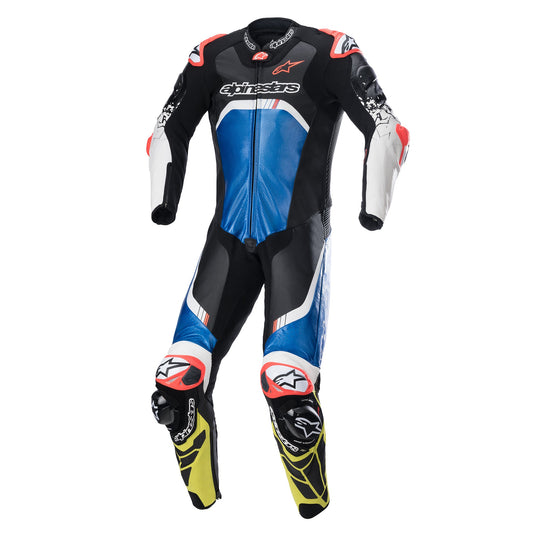 Traje de piel Alpinestars GP Tech Suit V4 negro/azul/amarillo fluo