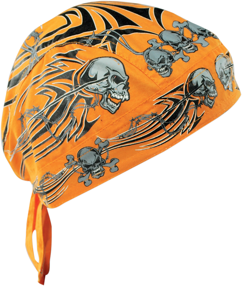 FlydannaÂ® Head Wrap - Orange Tribal Skull