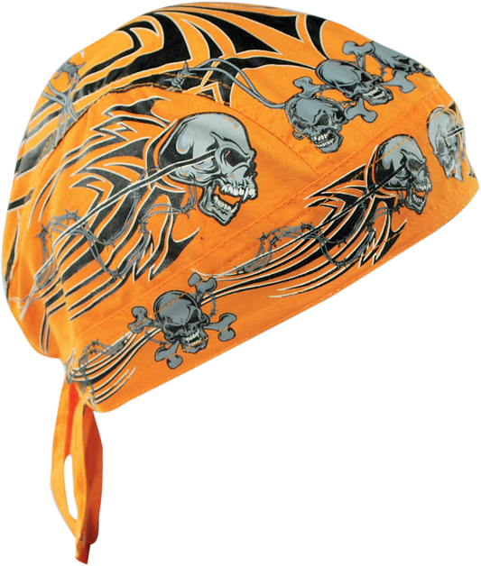FlydannaÂ® Head Wrap - Orange Tribal Skull