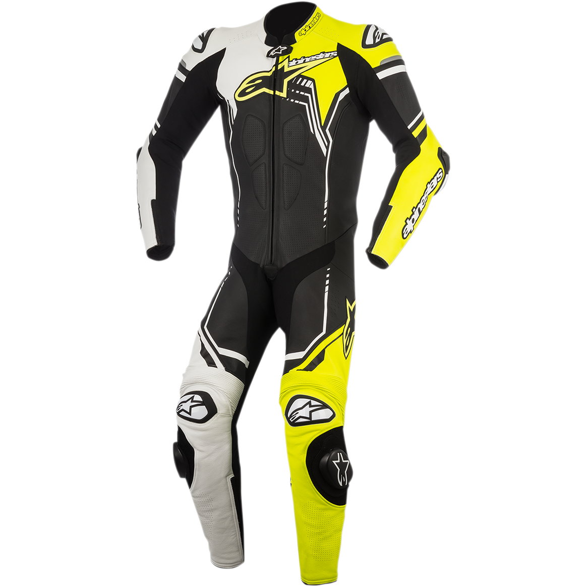 Traje de piel de una pieza Alpinestars GP Plus v2 negro/blanco/amarillo fluo