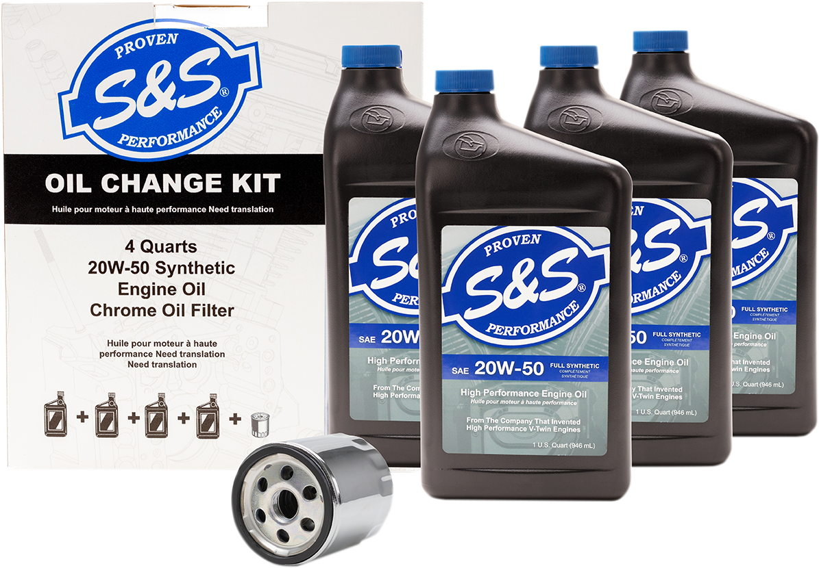 Kit cambio de aceite sintetico S&S con filtro de aceite cromo H-D EVO/XL 1984 a 2022