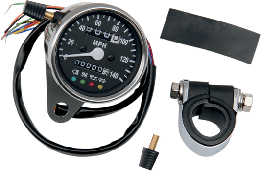 2.4" MPH Mini Mechanical Speedometer with LED Indicators - Black Face - 2240:60 Ratio